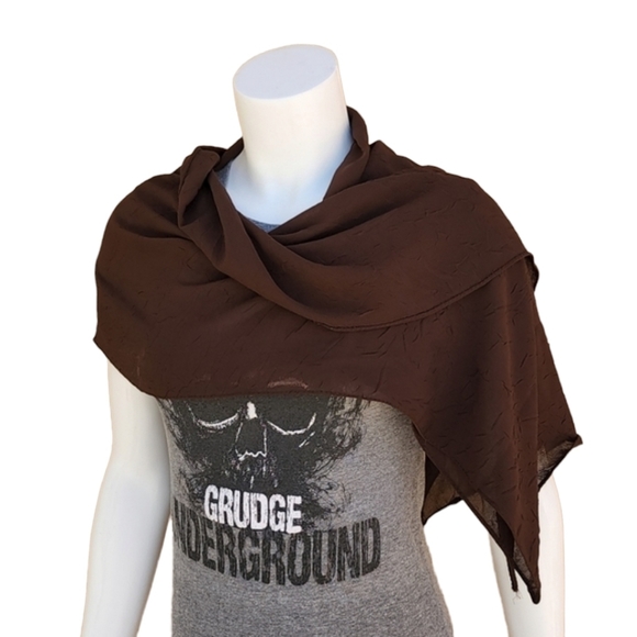 Brown Crinkled Textured Rectangle Chiffon Scarf Wrap Hijab from Egypt - Picture 4 of 10